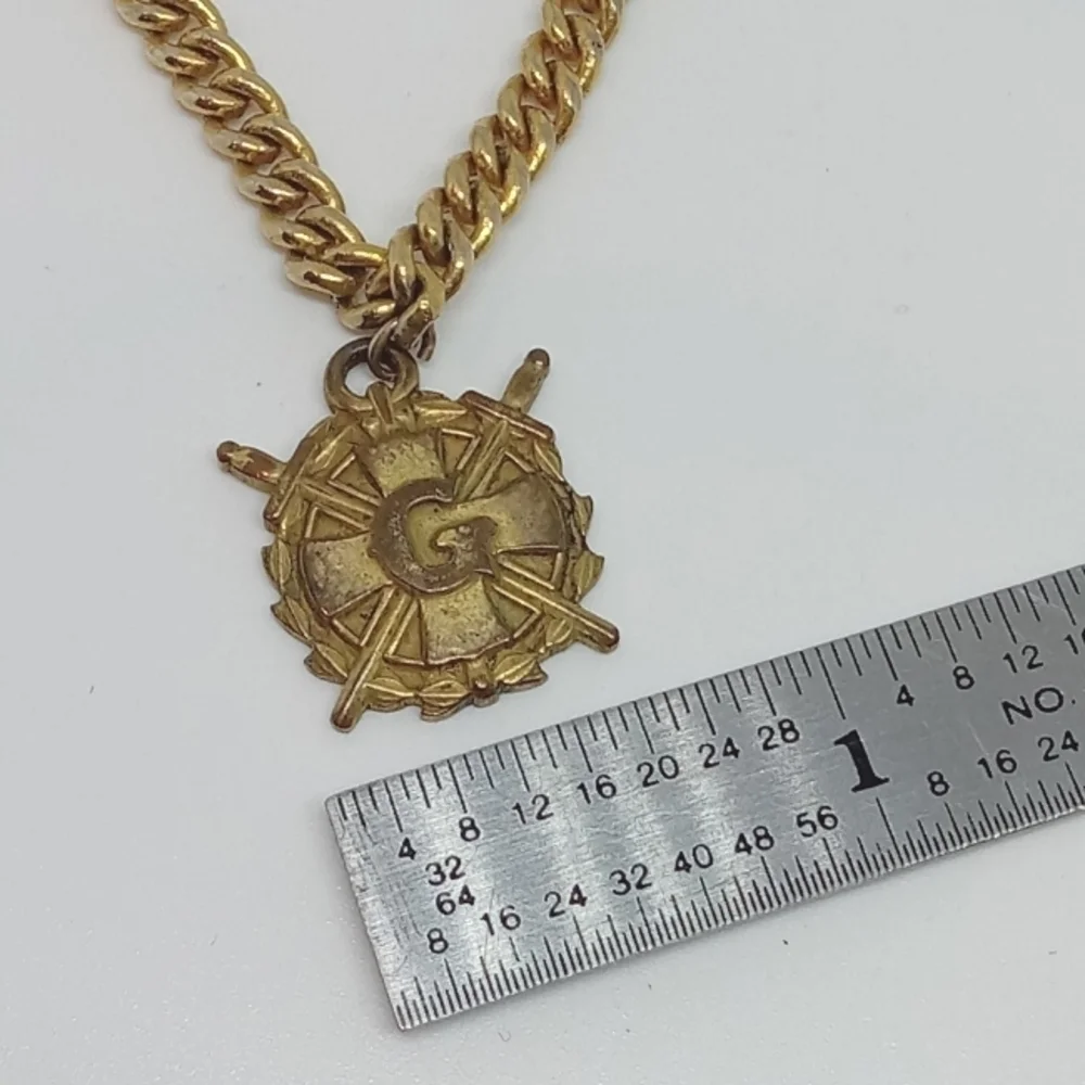 * vintage Mens Mason Freemason G collar brooch clip with chain gold tone